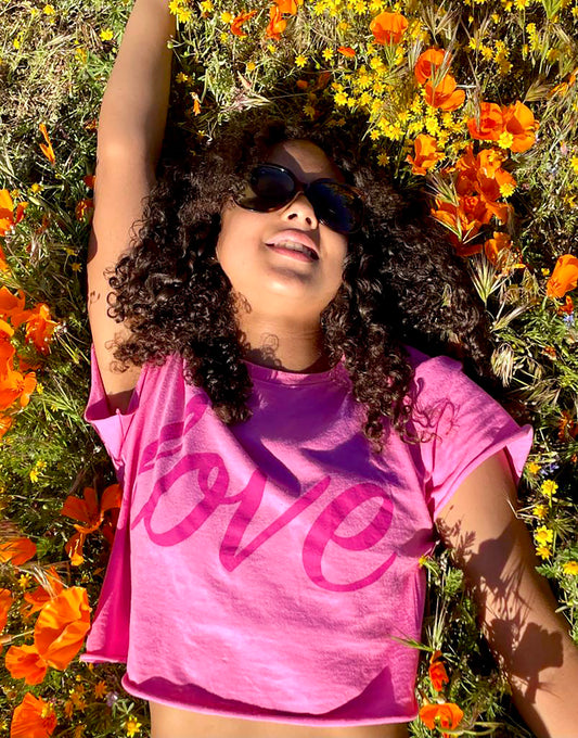 LOVE Basic Tees  https://www.handmadeonmarviasquare.com/products/love-tees  "All we need is Love"... These beautifully hand designed Love tees are made of 100% cotton in short sleeve. Pink style has a looser fit. Black style has a snug fit. Order a size larger for a looser fit. Machine washable, cold Made in California