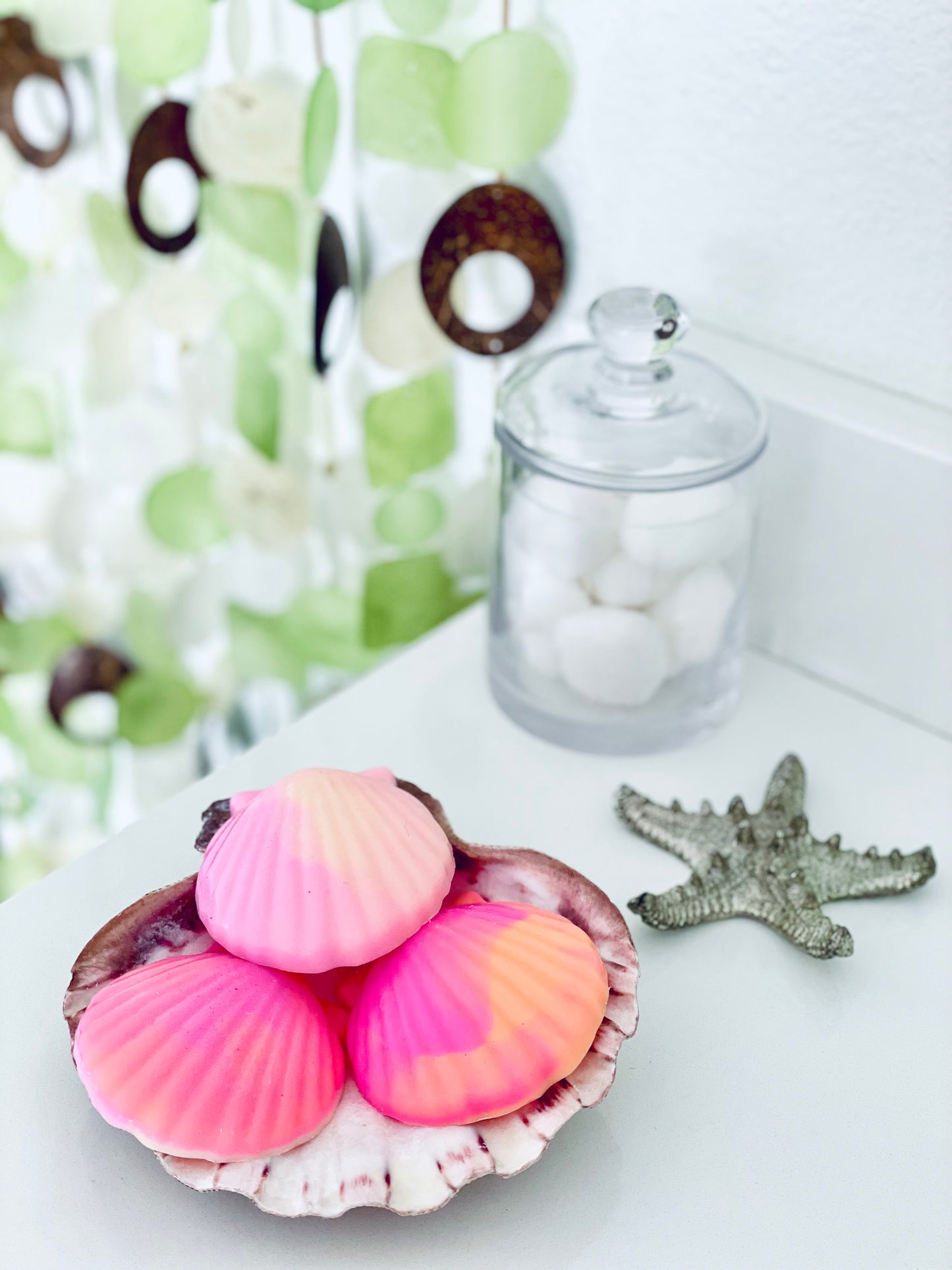 sea shell body soap handmade with shea butter and scented with hibiscus essential oil