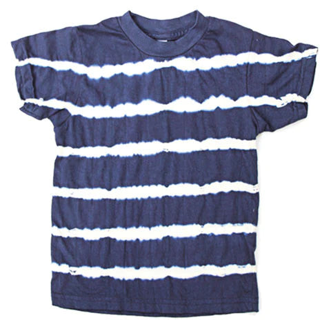 Super soft, organic cotton tee for little dudes.  Hand dyed in navy & white stripe pattern, so no two tees will look alike.